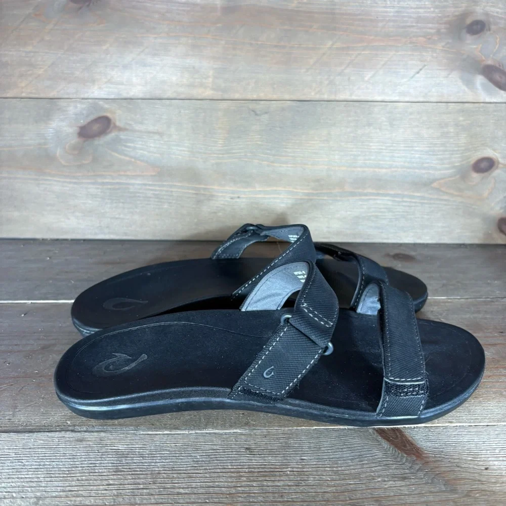 olukai kipuka womens size 9 shoes black slip on slide flip flop sandals